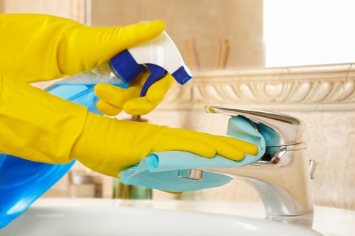 Professional cleaner following training and safe procedures
